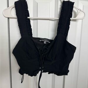 Blue Blush Black Lace-Up Ruffled Tank Top